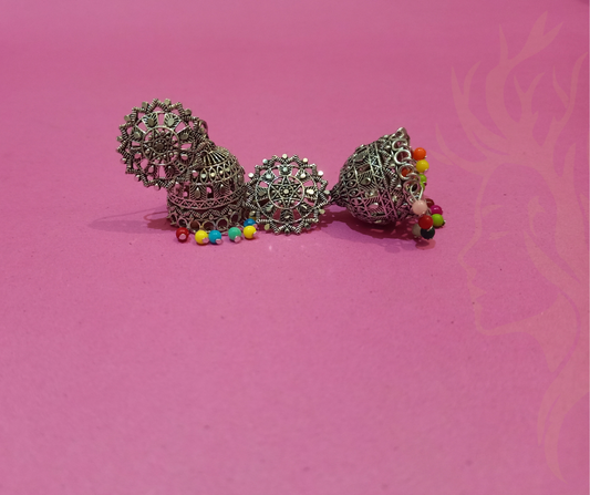 Oxidized Silver Bead Jhumka